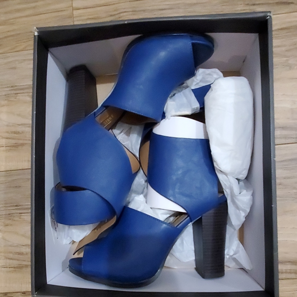 blue Leila stone wide strap heels